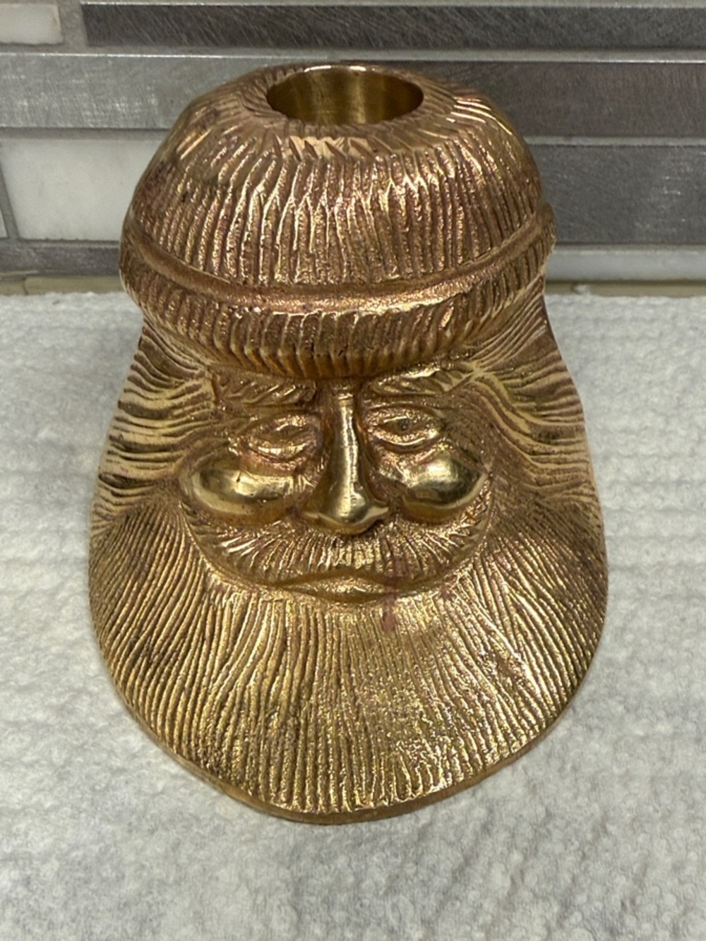 Brass Santa Head Candle Holder